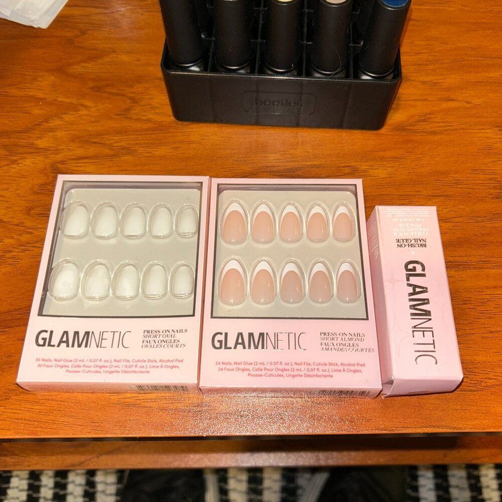 Glamnetic White Swam/Ma Damn Press-on Nail Sets PLUS Nail Glue NEW SEALED